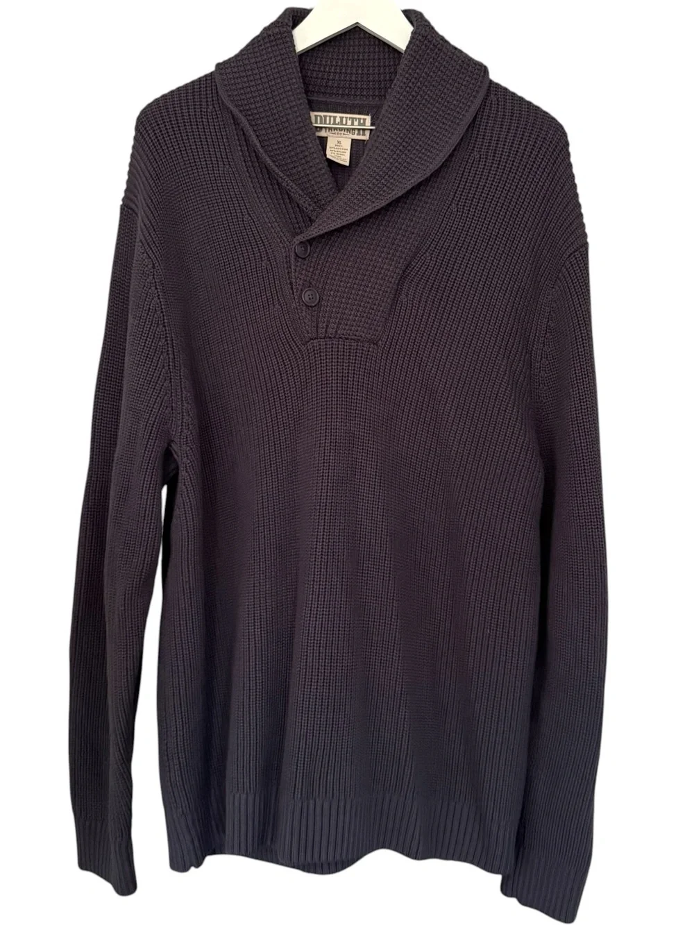 Duluth Trading Co Mens XL Charcoal Gray Ribbed Shawl Collar Knit Sweater